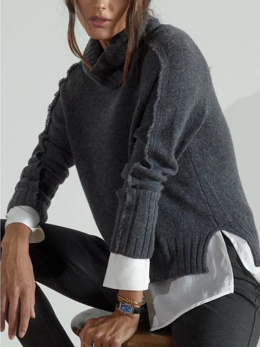 Brochu Walker The Jolie Fringe Layered Looker Wool Cashmere Turtleneck Sweater